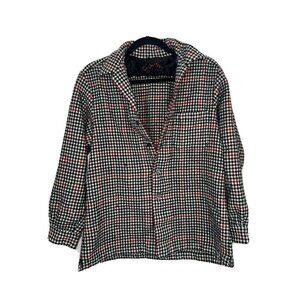 Designer C. Joseph NY Dark Black 100% Wool Shirt shacket Vintage Houndstooth 1B